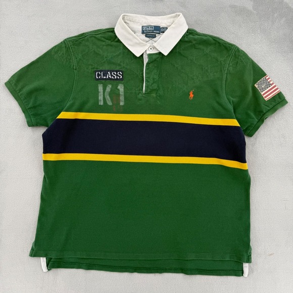Vintage Polo Ralph Lauren  Custom Fit Rugby Shirt K1 Flag Patch Stripe Mens  XXL - Picture 2 of 15